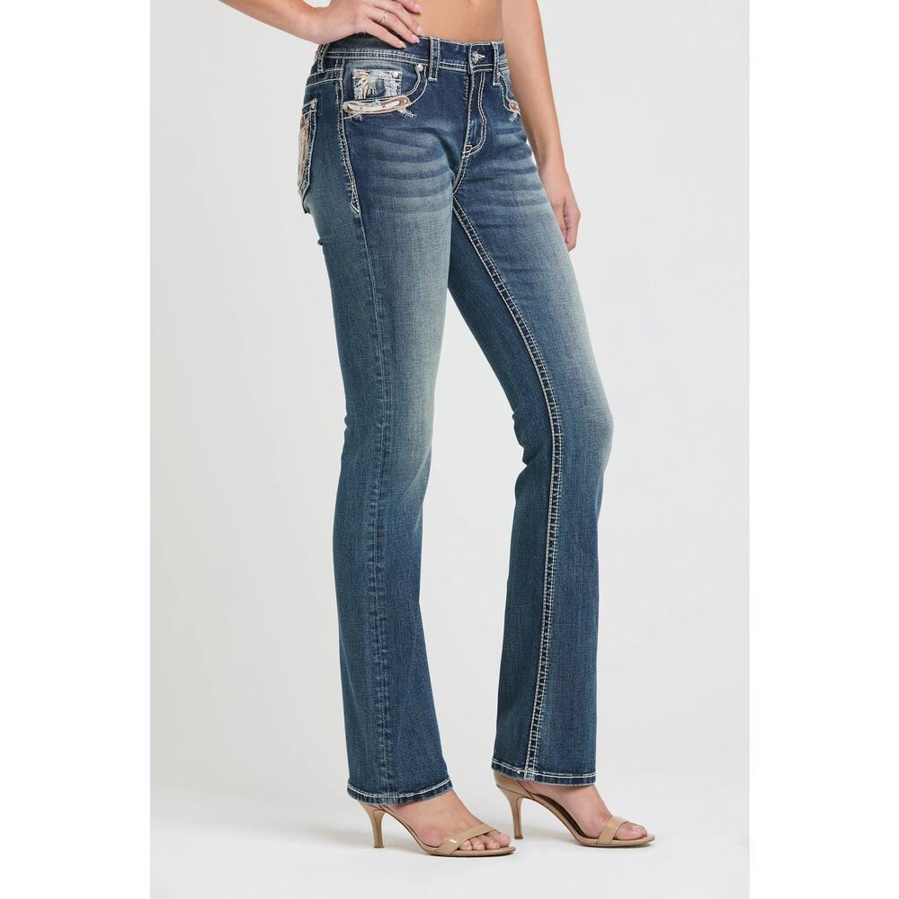 Grace in LA Women's Horseshoe Motif Embellished Bootcut Stretch Jeans - Picture 3 of 7